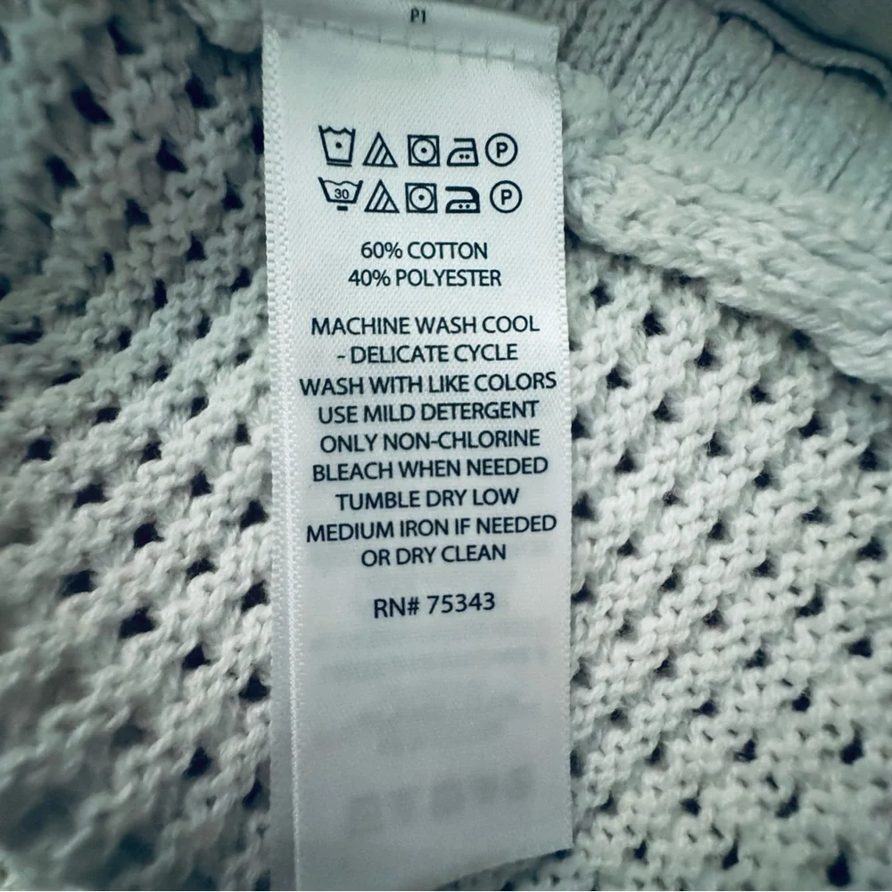 Open weave cotton blend white sweater